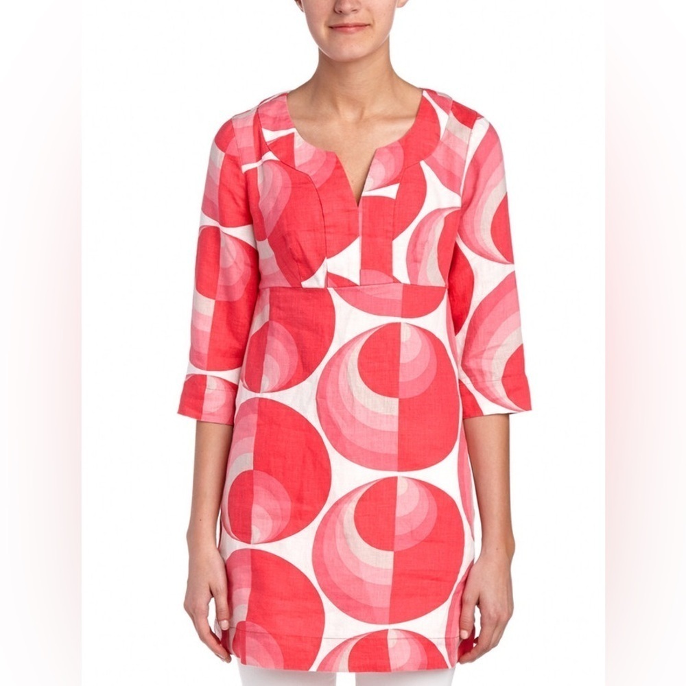 NWT Boden Linen Tunic pink/red/white mod 60s style size 2 regular